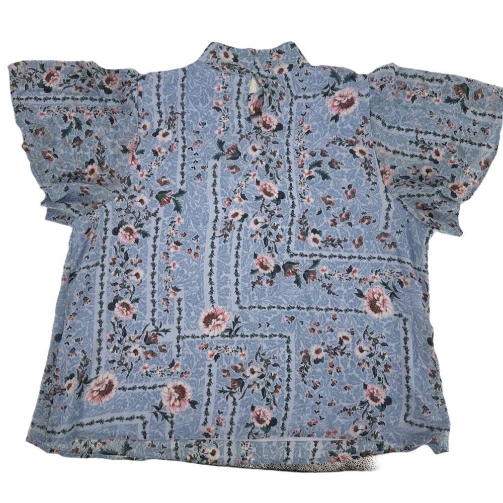 LC Lauren Conrad Dusty Blue Floral Flutter Sleeve Blouse XXL - Picture 3 of 8